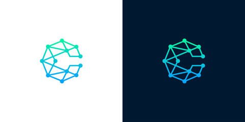 Letter C network technology logo icon with connected dots and lines concept © Eunois