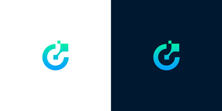 Abstract Circular Tech Symbol with Digital Pixel Elements, Modern Geometric Design on White and Dark Blue Backgrounds