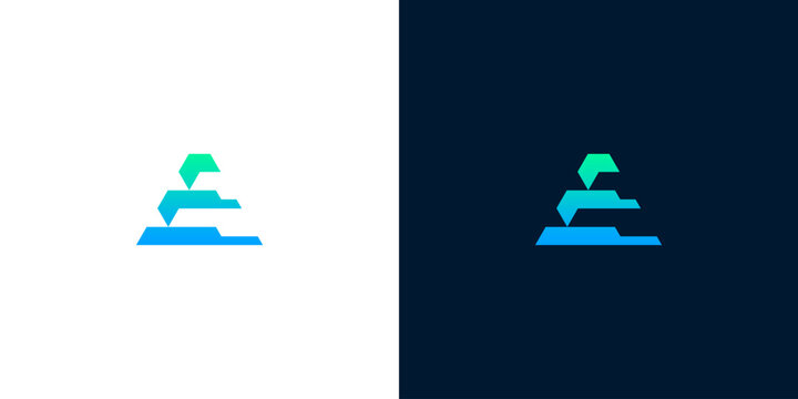Abstract modern letter E logo design with a sleek, geometric gradient style, symbolizing digital progression and innovative growth