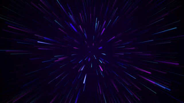 Futuristic Neon Light Trails Hyperspeed Starburst Background Loop with Abstract Light Streaks in Deep Space