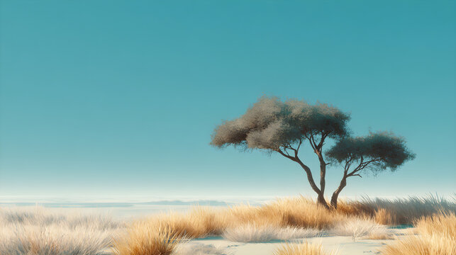 Peaceful Savanna Scene with a Solitary Tree