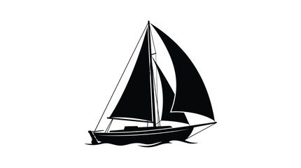 Sailing Boat Silhouette On White Background Nautical Graphic Design © EY