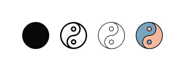 Fototapeta premium Yin and yang symbol variations four different designs of ancient chinese philosophy concept harmony and balance in nature contrasting opposites