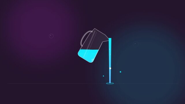 Glass pitcher pouring fresh water with ice on a dark background