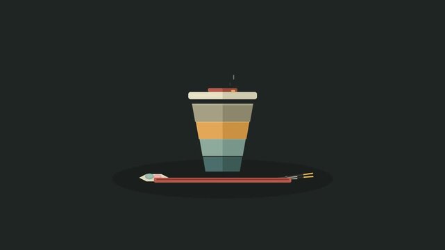 Minimalist animation of a striped cup rising from a flat surface