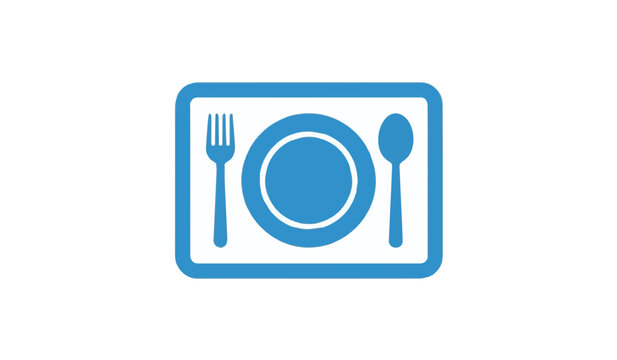 Blue restaurant placemat icon with plate fork and spoon vector