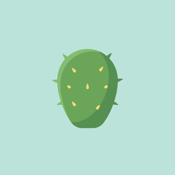 A flat vector illustration of a green prickly pear cactus pad