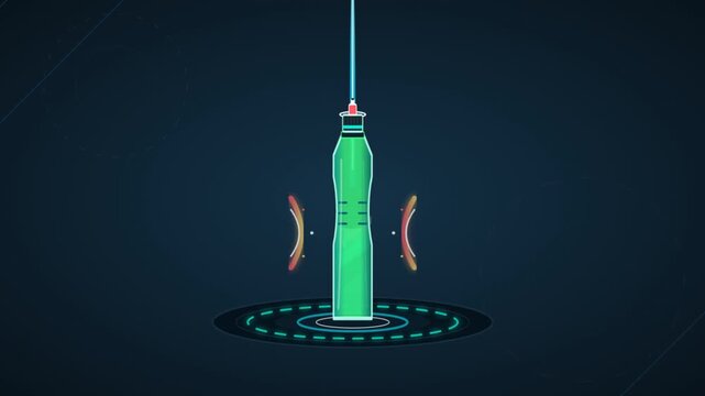 Futuristic scanning of a plastic bottle on a digital platform