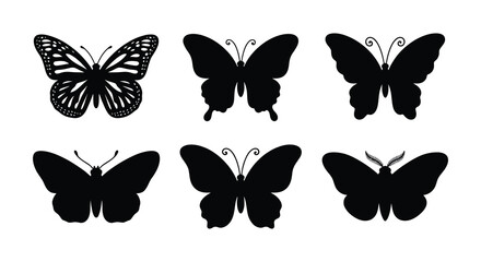 Butterfly silhouettes and patterned wing flat vector illustration on white background © Nayem