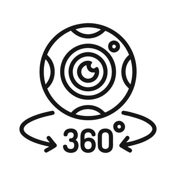 Modern Outline Style Web Camera Icon with 360 Degree Rotation Symbol