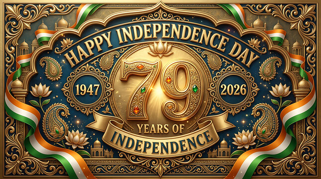 Celebration of India's 79th Independence Day with vibrant traditional motifs