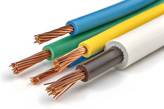 Assorted colorful electrical copper wires isolated on white background