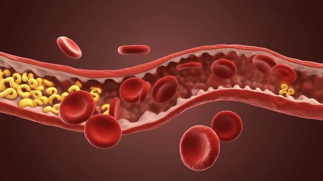 Clogged Artery with Blood Cells and Plaque.