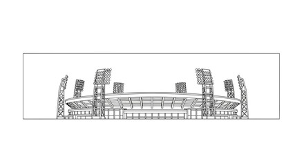 Obraz premium Panoramic Sketch of a Modern Sports Stadium with Floodlights