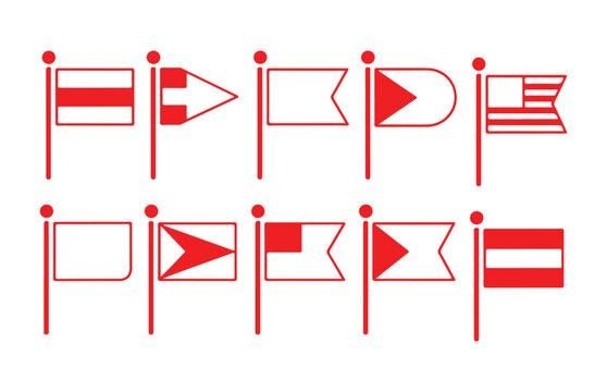 Set of nautical flags line icons, marine signal flags outline collection for maritime communication.