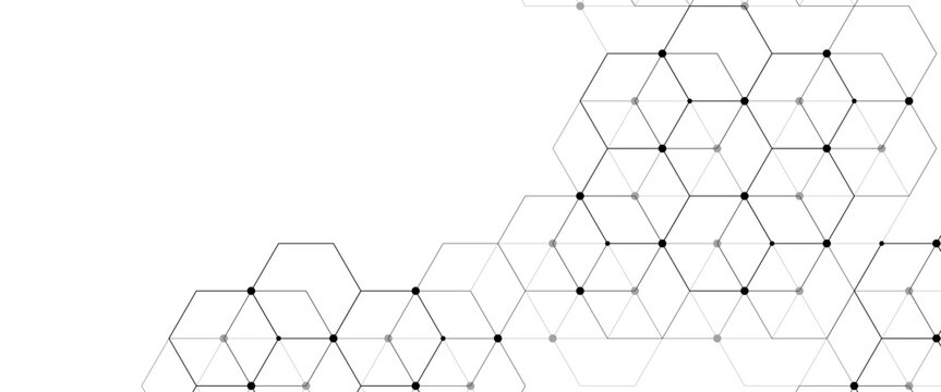 Vector texture with digital geometric hexagons pattern line and dot digital science network background