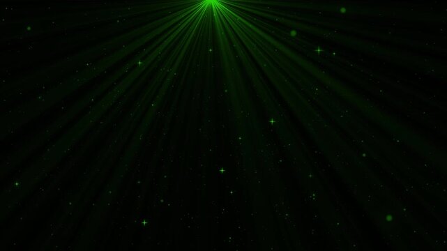 Green rays light flare abstract background glowing particles dark motion