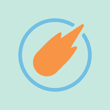 A simple orange comet icon sits inside a blue circle frame