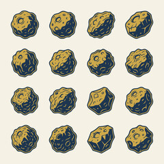 A collection of various rocky asteroid shapes on light background © Townsend