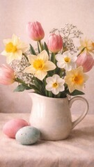 Obraz premium Spring flowers in ceramic vase mobile wallpaper
