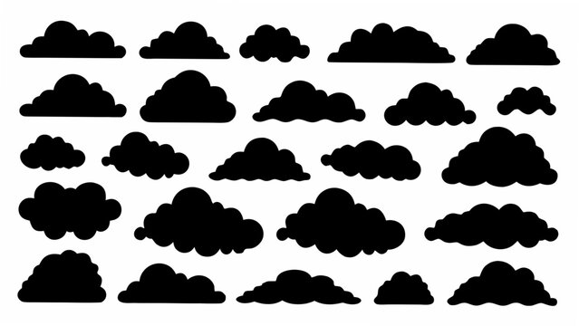 Collection Of Black Cloud Silhouettes Against A White Background