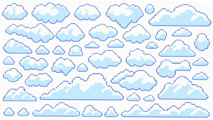 Fototapeta premium Pixelated clouds collection a vector illustration with a light blue palette