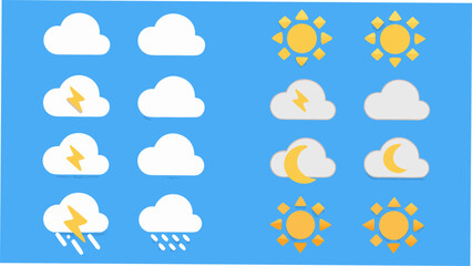 Obraz premium Weather Symbols Collection Flat Vector Illustration On Blue Background
