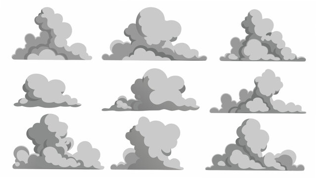 Nine distinct grey cloud formations vector illustration on a white background