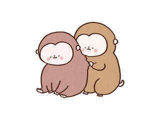 Two monkeys grooming each other, communication or affectionate relationship concept © Chunu