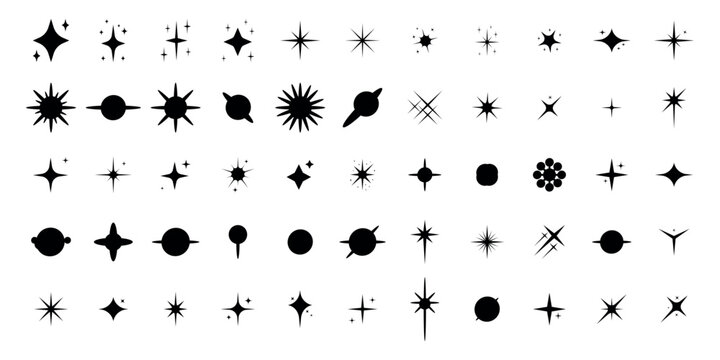 Stars set icons, different sparkle star shapes icon collection, shine stars sparkles signs, bling decoration 