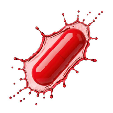 A detailed illustration of a red bacterium with surrounding particles