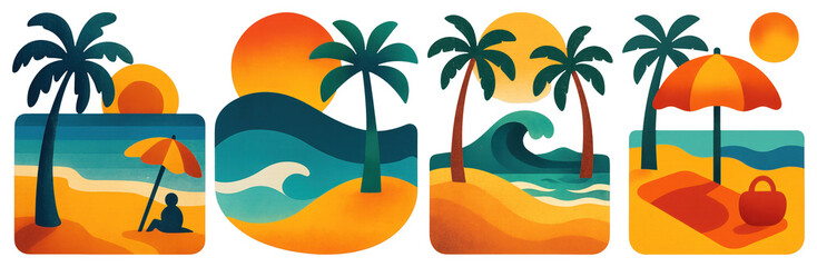 Obraz premium PNG Vibrant beach sunset illustrations on transparent background