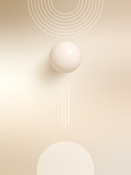 Nude gradient background set in 9x16 ratio featuring smooth 3D spheres, boho-inspired design and decorative line arch elements. Soft beige, cream and blush colors for social media covers and banners.