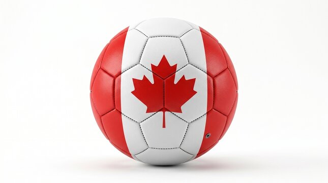 Soccer ball with canadian flag pattern isolated on white background