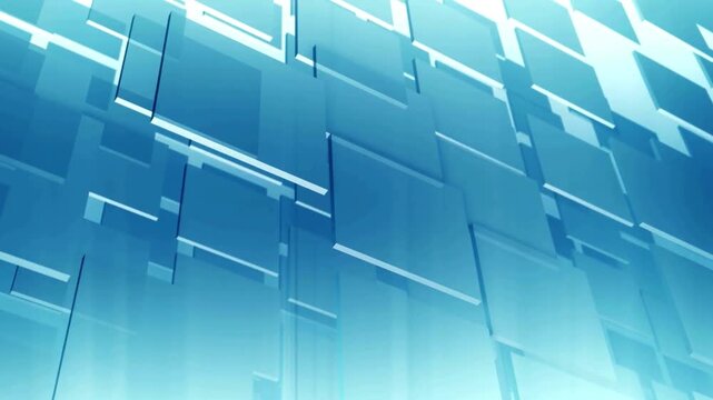 Abstract background loop with light blue squares on a light gradient, slowly moving and shifting like transparent window panes in a futuristic scene.