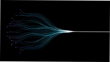 Abstract line arrangement with branching strokes and circular nodes on black background © Apurba