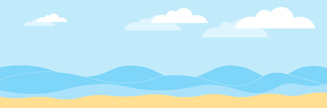Abstract the sea at dawn clear blue sky with sun background. Soft gradient pastel cartoon graphics. Ideas for children designs or presentations. For Travel Card Promotion Brochures