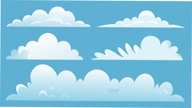 A set of fluffy white cumulus clouds against a light blue background