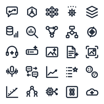 Artificial intelligence icon set, 25 line icons collection vol 1