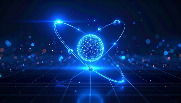 Glowing atomic core rings futuristic quantum science technology