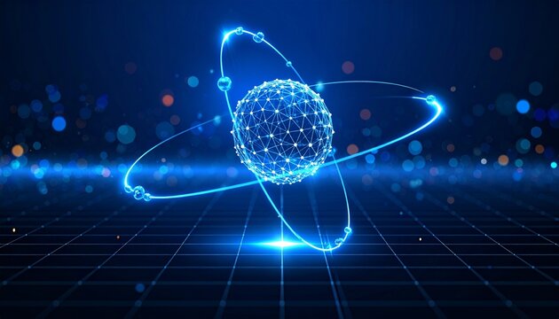 Glowing atomic core rings futuristic quantum science technology