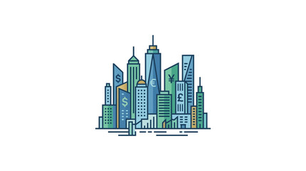 Fototapeta premium Financial Cityscape with Currency Symbols on Skyscrapers
