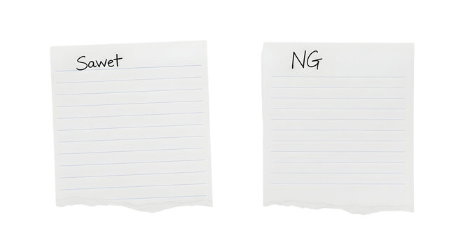 Two torn index cards with handwritten text against a solid black background note