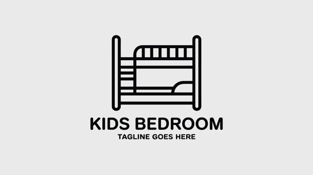 Simple line art logo for kids bedroom furniture store featuring a bunk bed icon with a clean minimalist aesthetic.