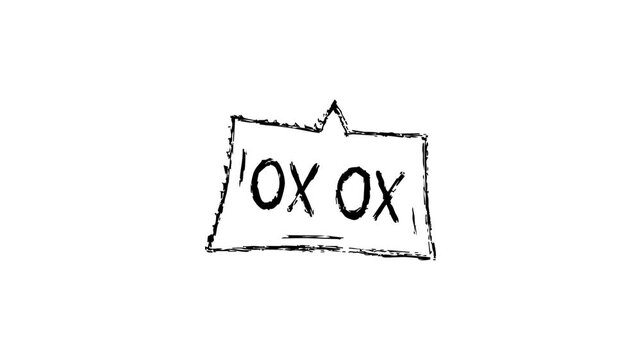 Hand drawn xoxo text animation inside a speech bubble on white background