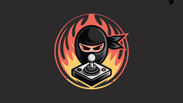 Cool ninja gaming logo featuring a masked ninja head and a game controller joystick inside a fiery orange circle.
