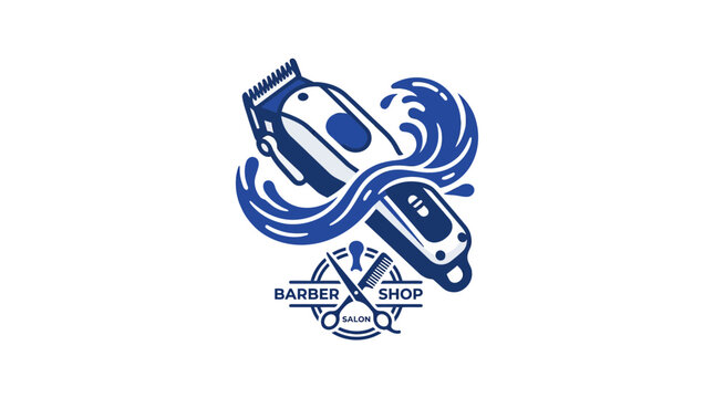 Barber shop logo with hair clipper and wave.