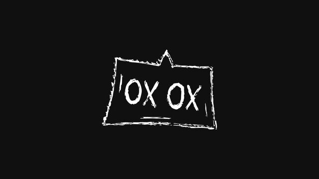 Hand drawn xoxo text animation inside a speech bubble on white background