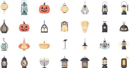 Collection of lanterns and halloween decorations © Anjona