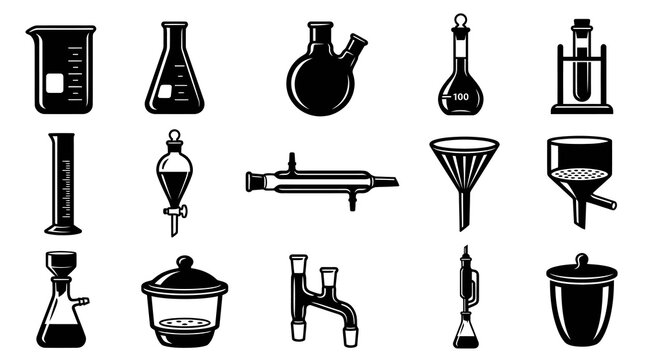 Black and White Science Lab Equipment Icons - Chemistry  Biology Gear